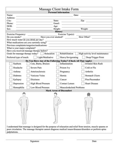 massage intake form templates