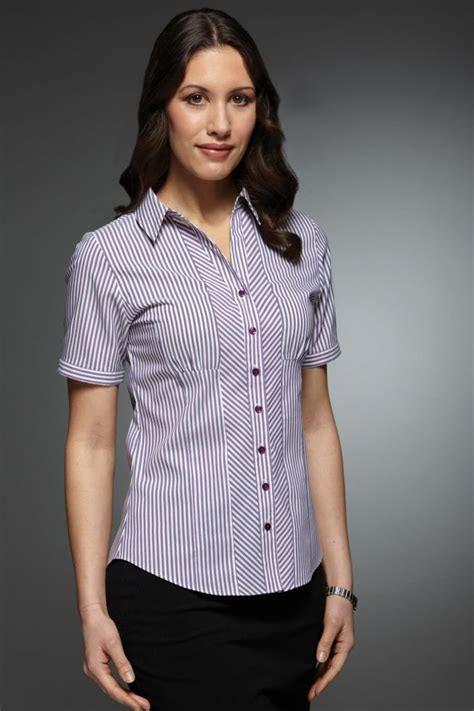 Ladies Work Shirts Short Sleeve Blouses Lucyalice Louise Striped