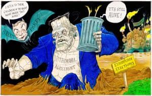 alive brexit monster wallows   mire  european elections cartoon opinion