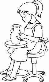 Pottery Coloring Girl Doing Pages Little Clay Drawing Template Printable sketch template