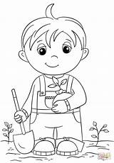 Coloring Boy Seedling Holding Cute Little Boys Books sketch template