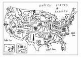 Map Usa Colouring Coloring Pages Maps States United Kids Symbols Landmarks Printable Grade Landmark Famous Travel America Activity Sheets Studies sketch template
