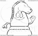 Chess Knight Waving Mascot Clipart Cartoon Cory Thoman Outlined Coloring Vector sketch template