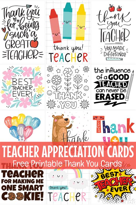 teacher appreciation cards  print  home