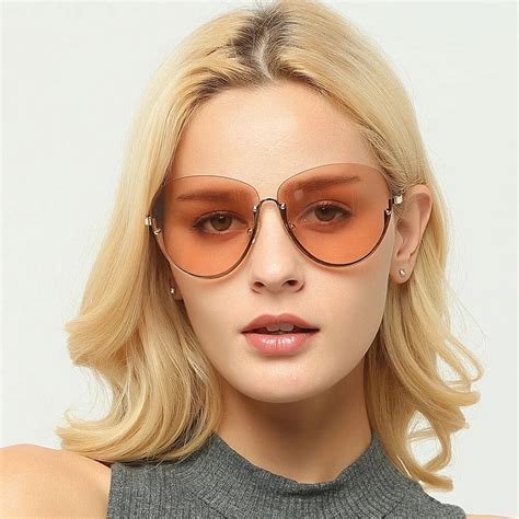 large  sunglasses women semi rimless light color oversized