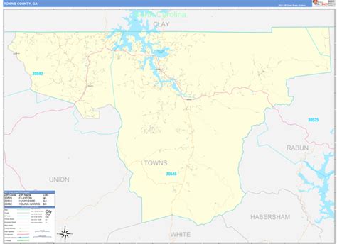 towns county ga zip code wall map basic style  marketmaps mapsales