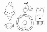 Food Coloring Cute Pages Drawing Line Kawaii Printable Kids Color Dessert Rocks Candy Adults Ice Cream Print Cat sketch template