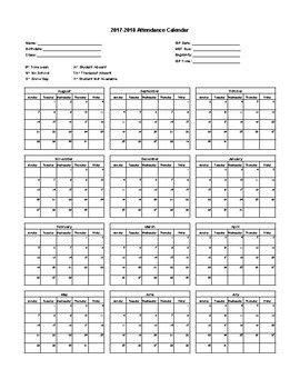 attendance calendar student attendance sheet school