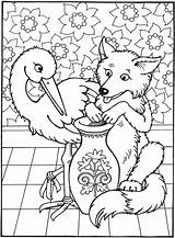 Coloring Fables Fox Pages Outline Stork Story Kids Short Stories Aesop Books Book Publications Dover Writing Colouring Cool Adult Sheets sketch template