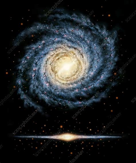 milky  galaxy side  top views stock image  science photo library