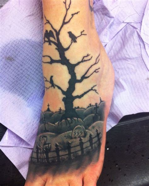 my graveyard scene on same leg as bats graveyard tattoo tattoo