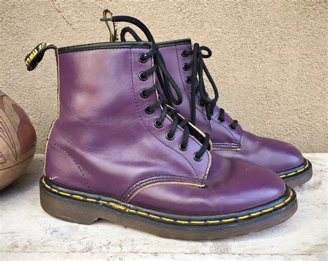 england dr martens boots purple leather  womens size   marten combat boot