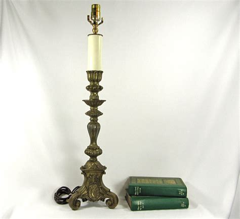 table lamp base tall vintage brass finish cast metal  judislamps