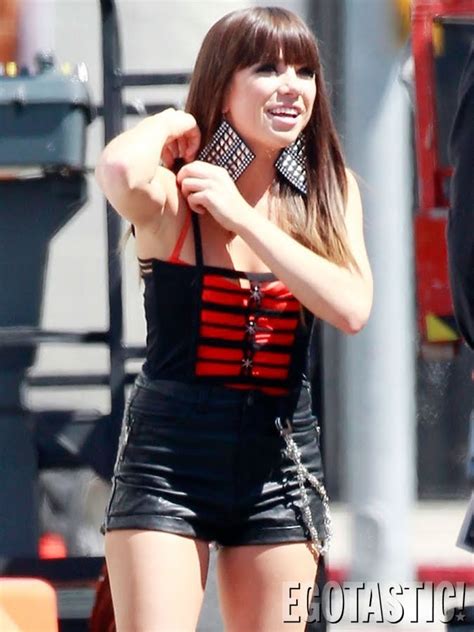 fashion model carly rae jepsen racy outfit on set of her music video