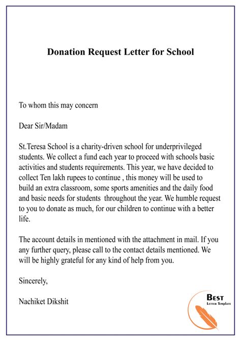 donation request letter template format sample