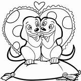 Coloring Valentines Pages Puppies Printable Kids Valentine Puppy Colouring Dog Cute Two Color sketch template