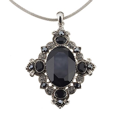 swarovski crystal vintage swarovski black diamond  jet crystal pendant necklace rhodium