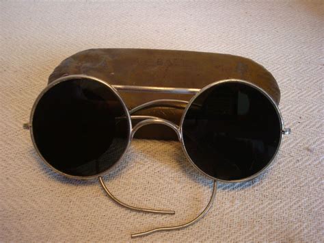 Vintage Antique Ww1 Military Sunglasses Leather Side