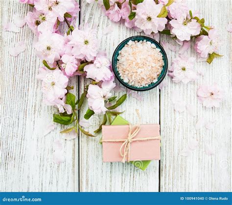 spa products  sakura blossom stock photo image  branch herbal