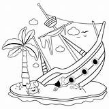 Isola Schipbreuk Libro Pagina Piraten Shipwreck Insel Grafiken Schip Naufragio Nero Boekpagina Eiland Kleurende Abbandonata Cartoons Overwoekerd Koralen Kleurrijke Poliepen sketch template