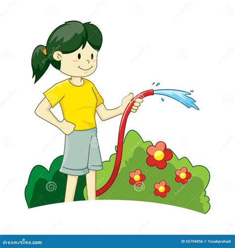 Girl Watering Plants Stock Vector Illustration Of Sprinkle 55794056