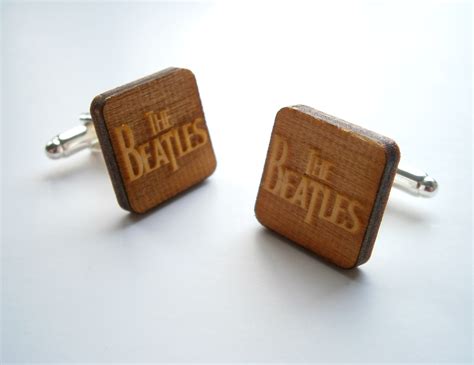beatles wooden cufflinks laser cut square engraved  beatles logo