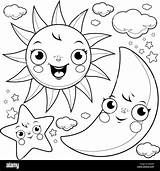 Sun Moon Stars Coloring Alamy sketch template