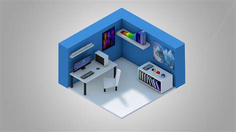 3d Isometric Low Poly Room On Behance