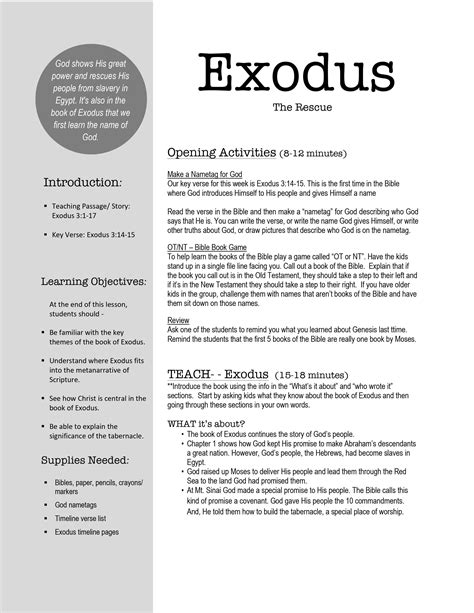 exodus bible lesson  curriculum sample   bible lessons