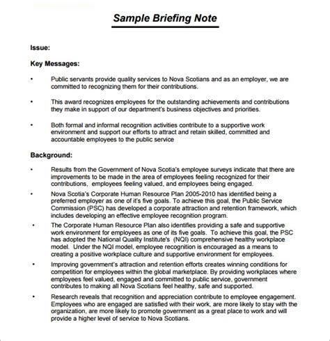 ministerial briefing template  template