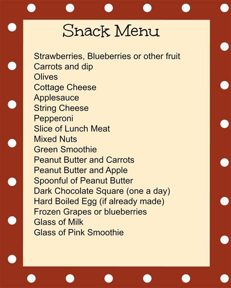 snack menu printable meal planning mommies