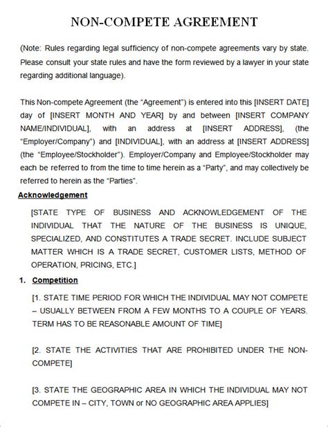 printable  compete agreement customize  print