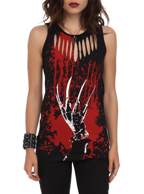 tank top with a slashed and splattered freddy krueger glove design on the front and sweater