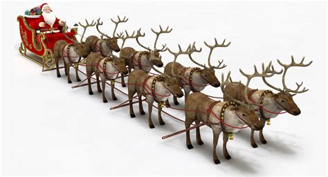 santa sleigh reindeers model turbosquid