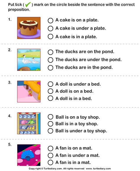 choose  sentence   correct preposition turtlediarycom