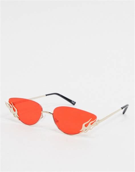 asos design kleine zonnebril zonder montuur  goud met rode glazen en vlammetjes asos