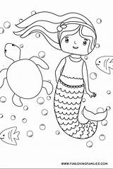 Mermaid Coloring Pages Kids Cute Printables Sheets Sheet Simple Colouring Mermaids Activity Fun Summer Little Book Sea Funlovingfamilies Ocean Creature sketch template