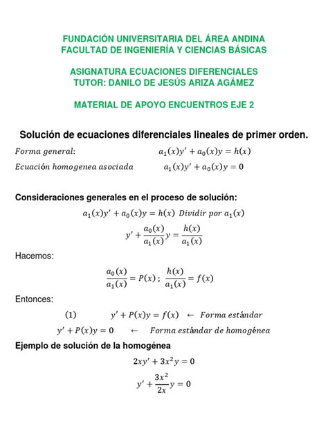 Solución De Ecuaciones Diferenciales Lineales De Primer Orden Mediante