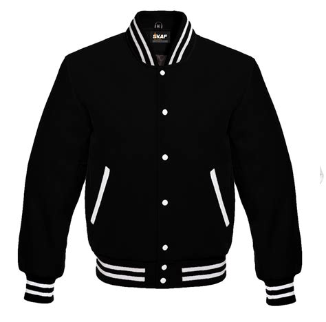 letterman varsity jacket  wool blackwhite lines skaf impex