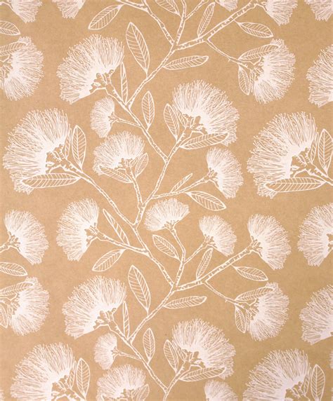 printed kraft wrapping paper pohutukawa sketch ribbon blues