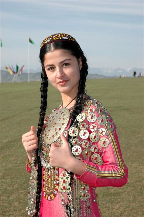A Turkmen Girl In National Costume Traditional Fashion Traditional