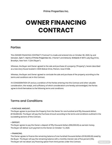 printable owner financing contract template