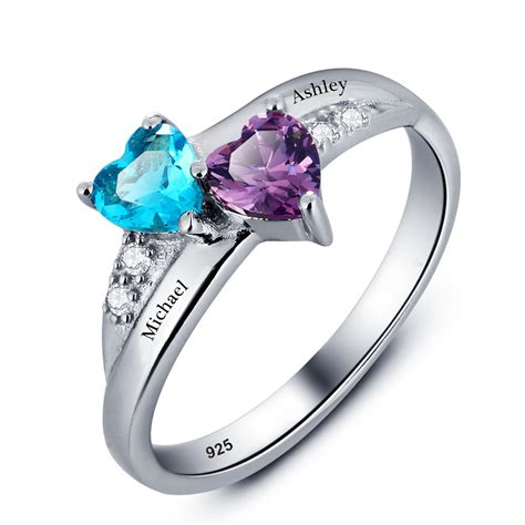 engraved birthstone heart ring  sterling silver fashion design store