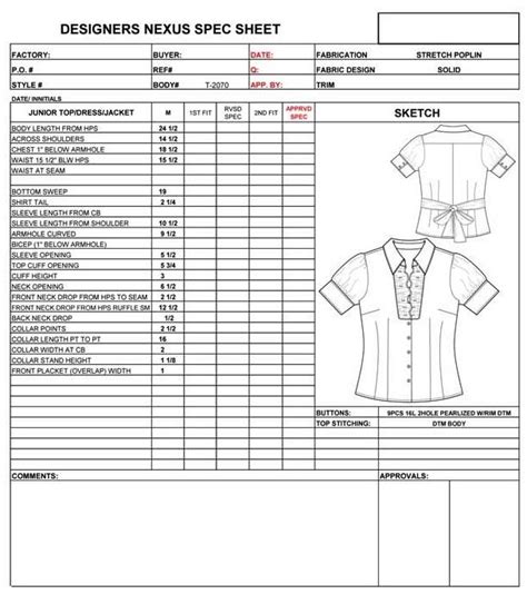 spec  garment basic points  measure  apparel designers nexus fashion design