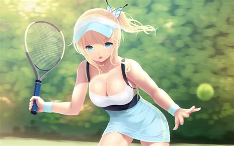 Wallpaper Tennis Blonde Anime Girls Short Hair Open Shirt Boku