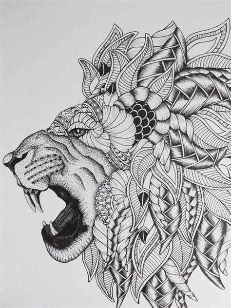zentangle leon arte impresion animal mandala ilustracion etsy espana