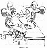 Octopus Vector Cartoon Bartender Outline Beer Coloring Leishman Ron Serving Royalty sketch template