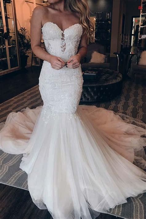 Spaghetti Strap Wedding Dress Mermaid Strapless Lace Wedding Dress