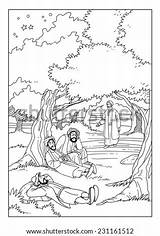 Jesus Gethsemane Garden Praying Disciples Coloring Sleep Pages Time Template Sketch Kids Shutterstock Stock sketch template