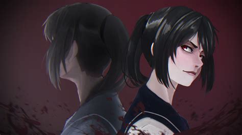 750x1334 resolution black haired female anime character yandere